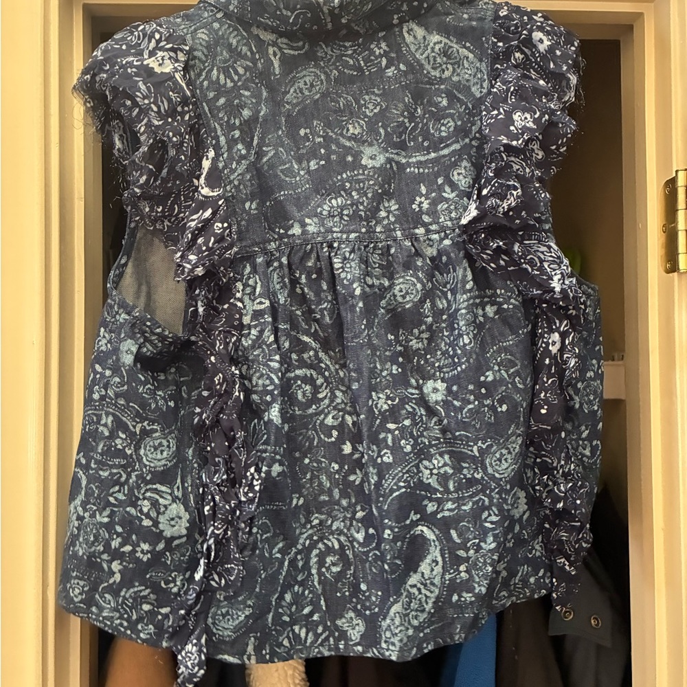Anthropologie pilcro Navy Floral Ruffle sleeveless Blouse - Picture 5 of 5
